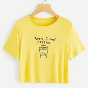 Yellow Short Sleeve Crop Top Size M